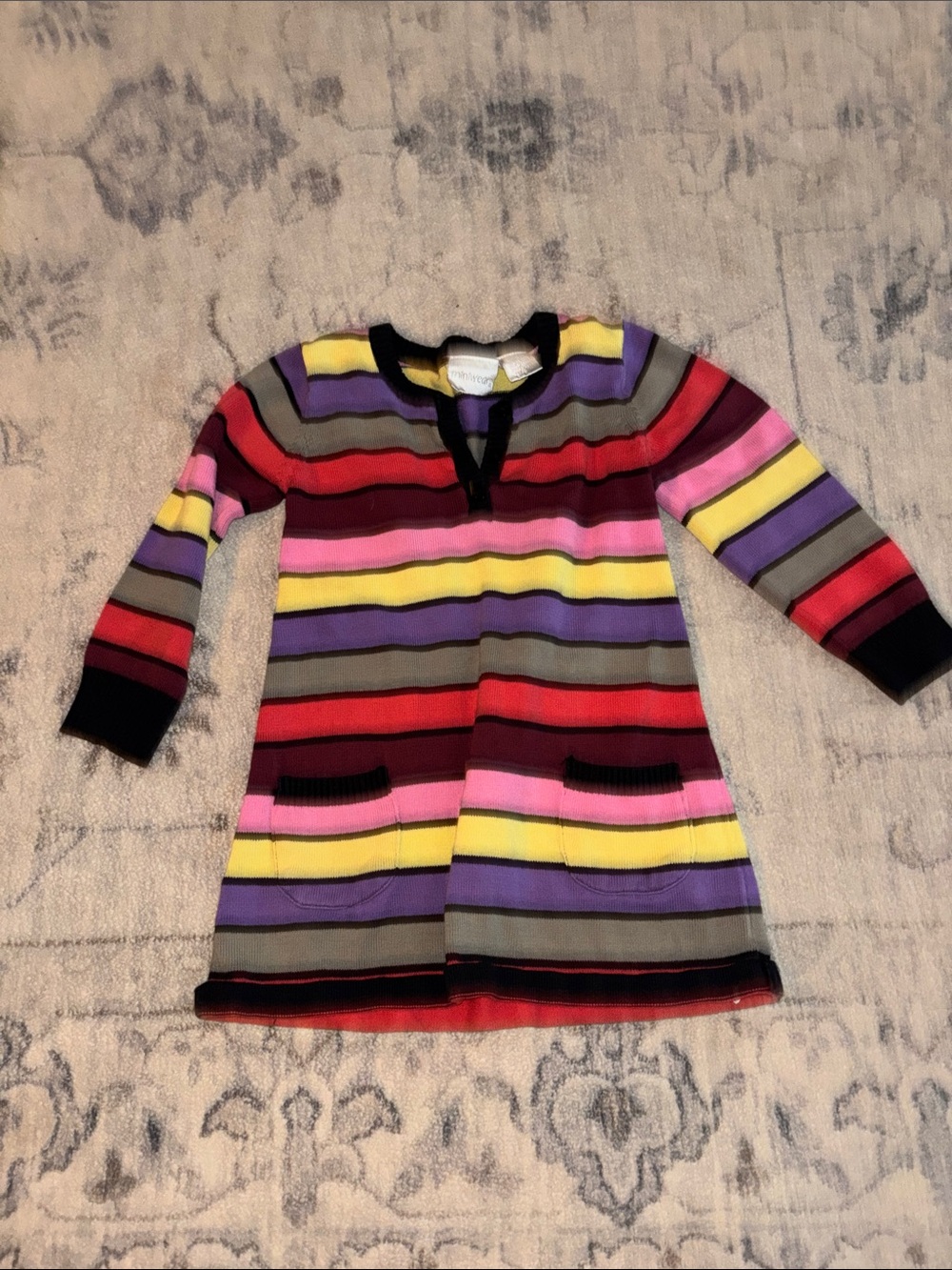miniwear Multicolor Striped Knit Dress in Red, Pink, Yellow, Purple, Gray, Black